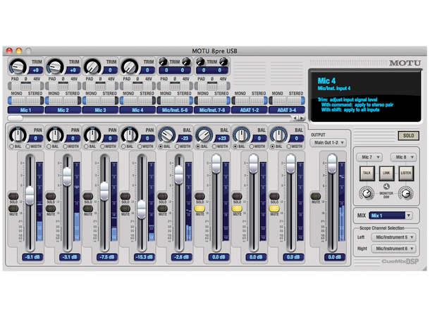 MOTU 8pre USB 2.0 Lydkort,16 innganger 8 mic. preamps 16i/12o