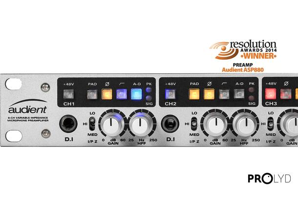 Audient ASP880, Mikrofonforsterker x 8 Micpre 8 ch høykval. m/AES og optisk ut 
