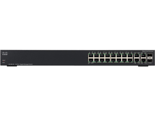 Cisco SG300-20 Series Switch 16 porter L3-Styrt-18x10/100/1000 + 2 x kombo SFP 