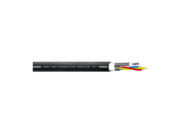 Cordial m kabel hybrid AES & MAINS 110 Ohm DMX hybrid 1 par m 3 x 1,5 230V 