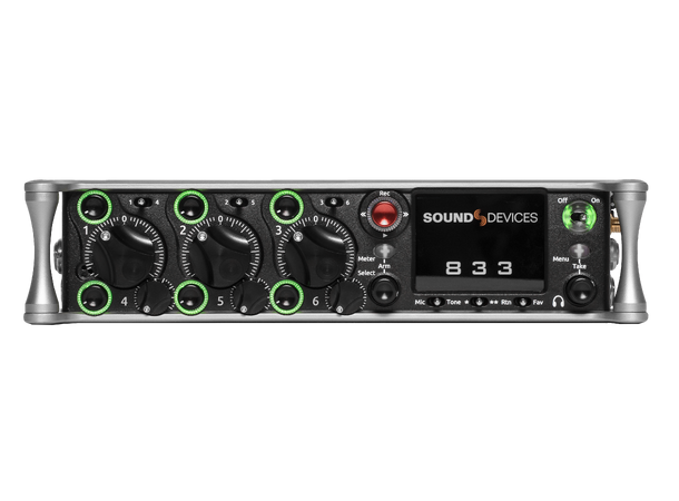 Sound Devices 833 Portable mixer-recorde 6 Mic/line preamps, 8 Channels, 12 Track 