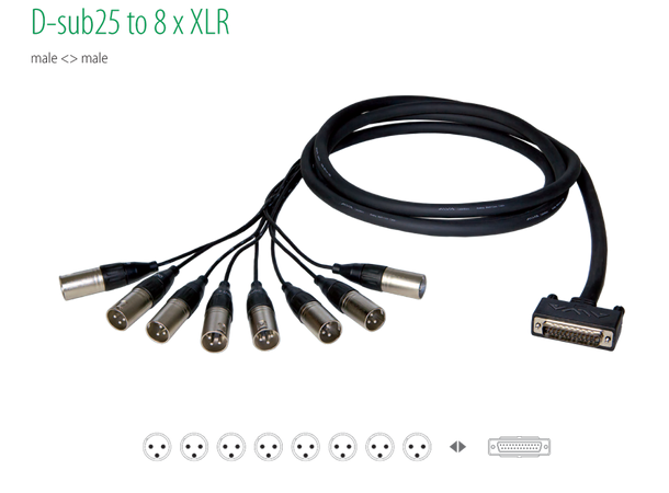 ALVA D-Sub 25 - 8x XLR Male  5 Meter DB25 multikabel til XLR Han, analog 