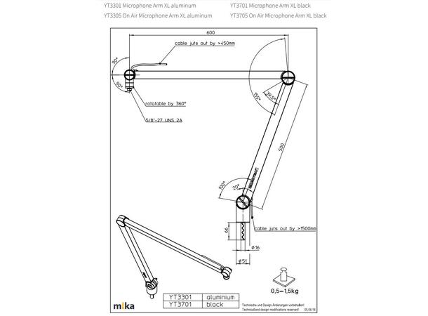 YELLOWTEC MIKA Mikstativ Blk XL Mikstativ sort m/uterminert kabel 