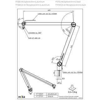 YELLOWTEC MIKA Mikstativ Blk XL Mikstativ sort m/uterminert kabel