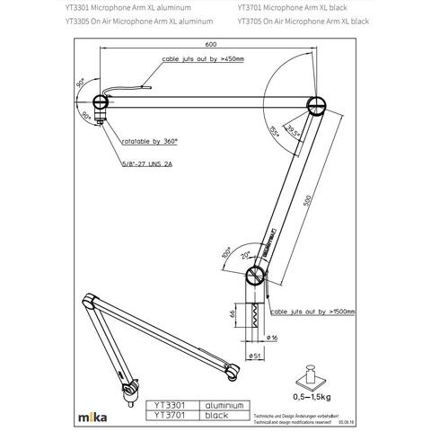 YELLOWTEC MIKA Mikstativ Blk XL Mikstativ sort m/uterminert kabel