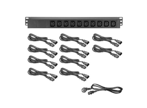 AH 19" Power Strip - 8 trepinskontakter for rackmontering