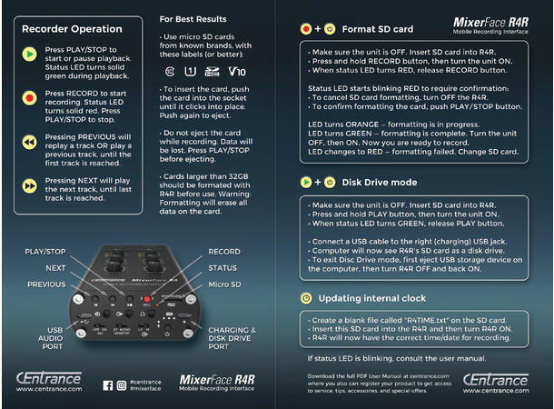 CEntrance MixerFace R4D Recorder Digital recorder / lydkort