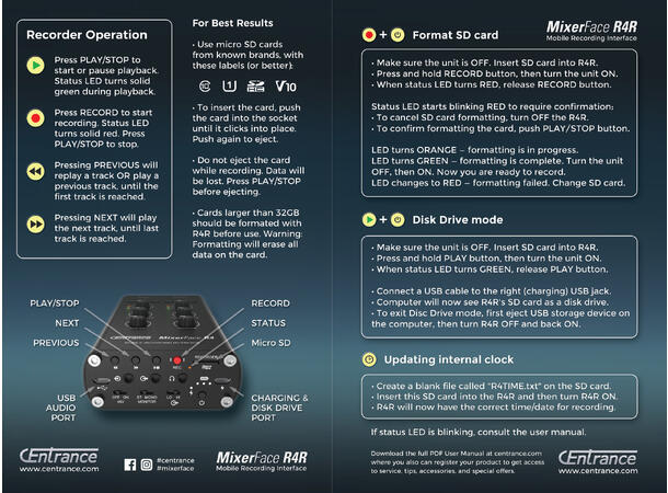 CEntrance MixerFace R4D Recorder Digital recorder / lydkort 