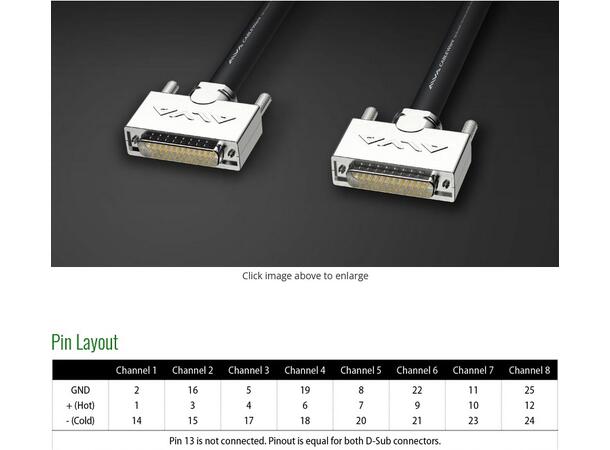 ALVA Analog D-Sub 25 - D-Sub 25 1 Meter Tascam Format Analog pin DB25