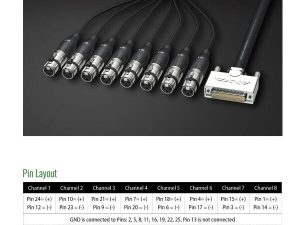 ALVA D-Sub 25 - 8x XLR Female  3 Meter DB25 multikabel XLR hun, analog 