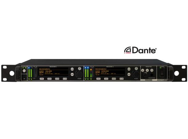 Wisycom MRK980 Dual True Diversity Receiver with Dante on 19" 1U rack 