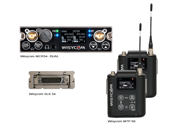 Wisycom MCR54-DUAL KIT med MTP 60 / SLK Dual true diversity Rx med 2x MTP60
