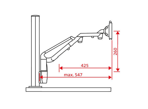 YELLOWTEC MIKA EasyLift Monitor Arm L Height Adjust 3-8kg 