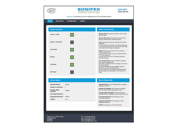 Sonifex AVN-GMCS PTP Grandmaster Clock GPS, IP, TXCO, Rackmount