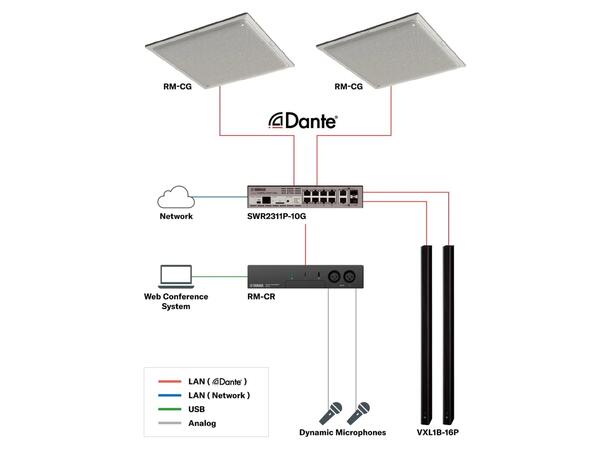 YAMAHA Slim DANTE PoE line array speaker ADECIA, 16 x 1.5" full-range, Black