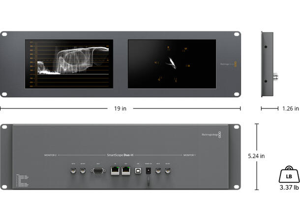 BLACKMAGIC SmartScope Duo 4K 2 Rack-Mounted Dual 6G-SDI Monitors 