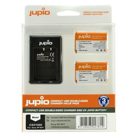 JUPIO 2x NP-BX1 med en dobbel lader JUPIO Tilsvarer Sony NP-BX1