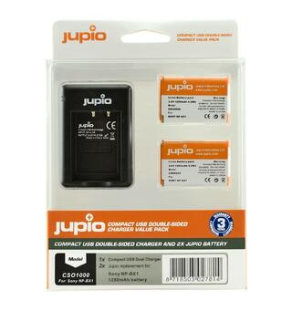 JUPIO 2x NP-BX1 med en dobbel lader JUPIO Tilsvarer Sony NP-BX1
