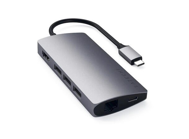 Satechi USB-C Multiport-adapter Ethernet, USB og kortleser V2-stellargrå