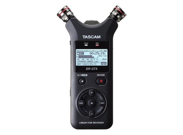 TASCAM DR-07X handheld stereo recorder cardoid microphones with A/B or X/Y
