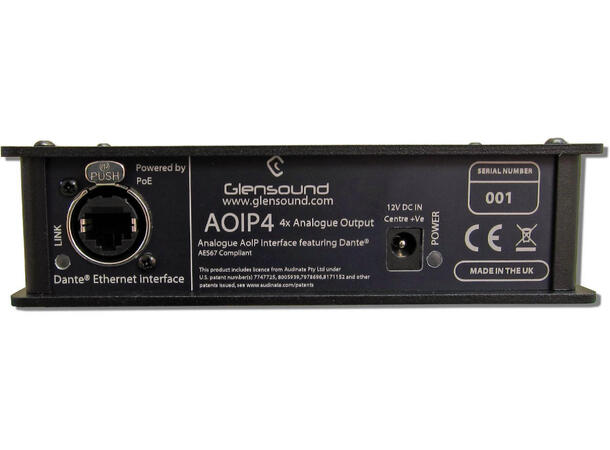 Glensound AoIP4O Dante AD konverter Analogue output x4 Dante 