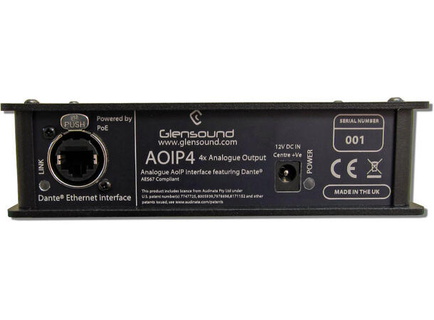 Glensound AoIP4O Dante DA konverter Analogue output x4 Dante 