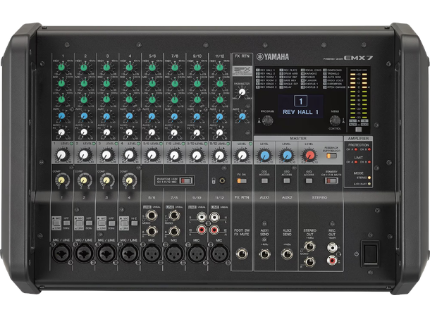 YAMAHA EMX7 mikser m/forsterker 12 Line Inputs, 2x 600W [4O] Fx 