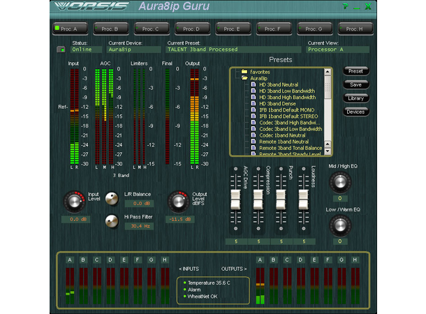 Wheatstone AURA8IP-prosessor Blade IO Eight-channel DSP-basedprocessor AES67 