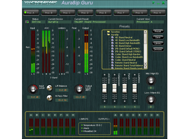 Wheatstone AURA8IP-prosessor Blade IO Eight-channel DSP-basedprocessor AES67