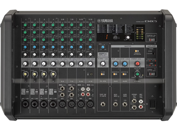 YAMAHA EMX5 mikser m/forsterker 12 Line Inputs, 2x 500W [4O] Fx 