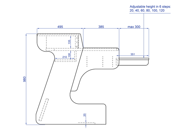 Zaor Miza 49 FLEX Grey 3 level desk, 6 RU, 49 key draw, grey 
