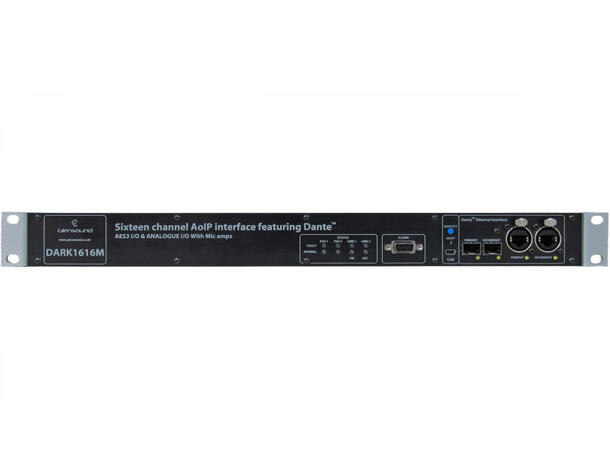 Glensound DARK1616M DANTE Mic Amp 16 kanals mikrofonforsterker, remote 19"