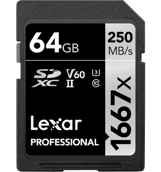 LEXAR 64GB Pro 1667X SDXC UHS-II U3 (V60) R250/W120