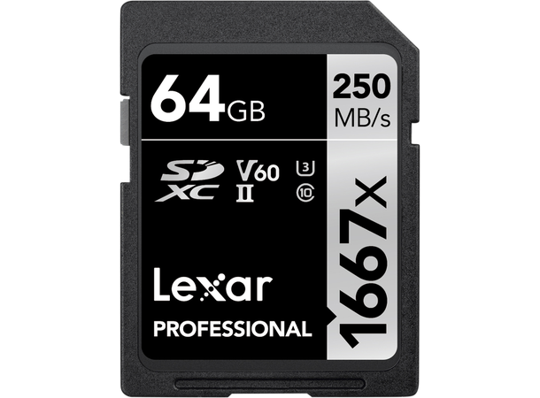 LEXAR 64GB Pro 1667X SDXC UHS-II U3 (V60) R250/W120 