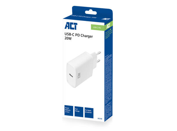 ACT Universal USB-C lader 20W 1x USB-C 12V/ 1,67A, 20W Power Delivery 