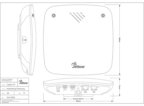 Bettear Caster XT, Auracast sender, Sort Analog inngang, ekstern antenne 