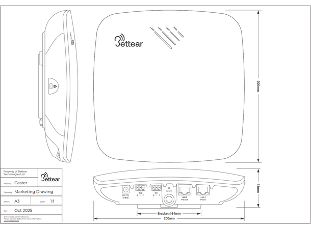 Bettear CASTER, Auracast sender, hvit Analog inngang, intern antenne 