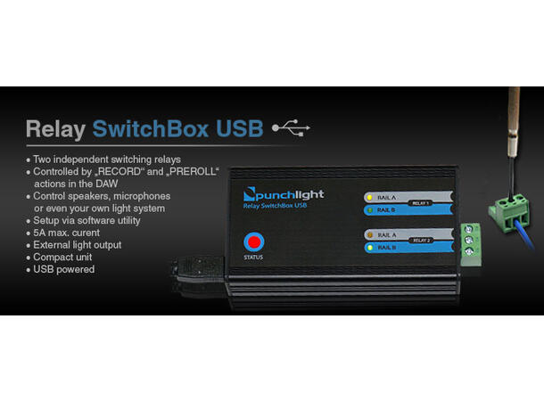PunchLight Relay Switch Box USB Control unit for DAW, styring rødt lys