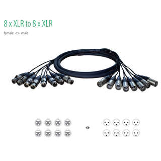 ALVA 8-XLR Male - 8-XLR Female 2 Meter Analog Multikabel Balansert XLR - XLR