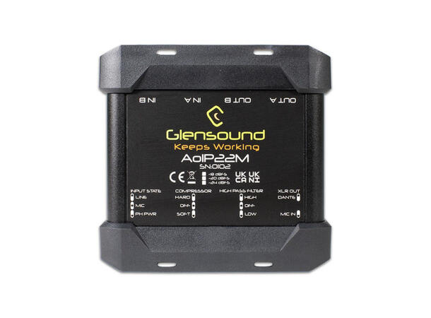 Glensound AoIP-22M Dual Mikrofonpre 2 Mic channel Amp Dante/AES67, DYN, 48v 