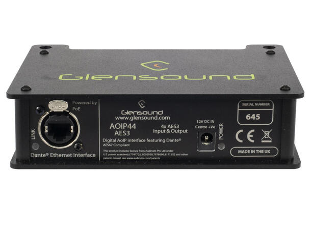 Glensound AoIP44 AES3 AES3 interface for Dante/ AES67 
